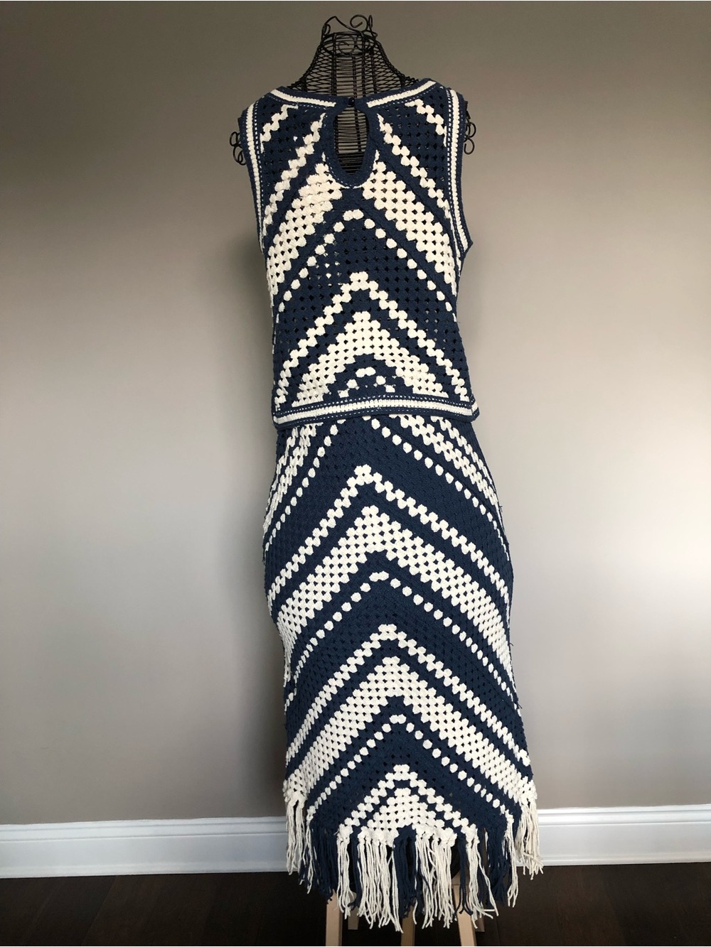 NWT ✨ Boho Geometric Chevron Crochet Two-Piece Skirt Set by Ultra Pink